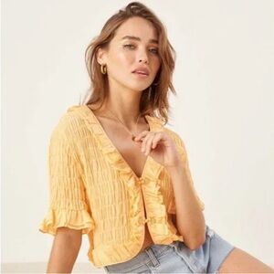 Reformation Orangey Yellow Dietrich Ruffled Top